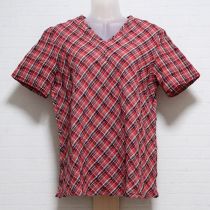 オレンジ系シワ加工チェックブラウス【M】