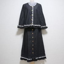 黒トリミングデニムブラウス&スカート