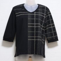 黒ラインプリント七分袖Tシャツ【M】
