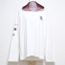 白チェックパッチフード付き長Tシャツ【4(L)】