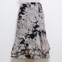 黒花柄裾段々スカート【9号】