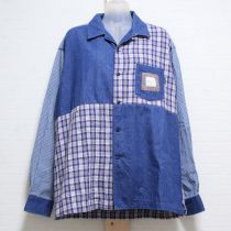 紺系パッチワークシャツ
