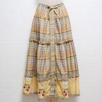 黄系苺刺繍オリチェパッチワークスカート
