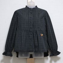 緑くま刺繍タータンチェックブラウス