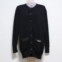 黒ロゴリボン使い薄手ロングカーディガン