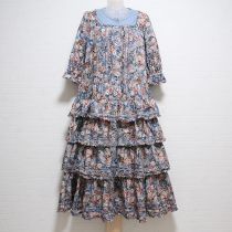 ブルーグレーエジンバラローズ段々ワンピース