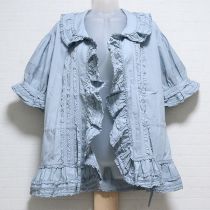 ブルーグレー半袖オーバーブラウス