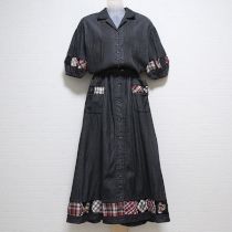 黒スイムくまパッチワークデニムワンピース