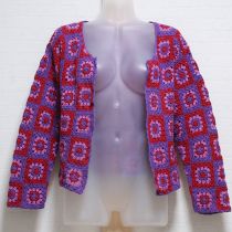パープル系クロッシェパッチワーク綿カーディガン