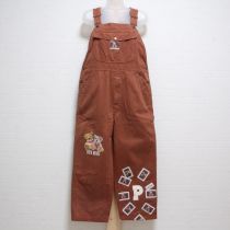 茶ペアくま刺繍オーバーオール