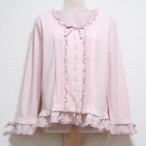 ピンクローンフリルカットソーカーディガン