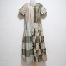 ベージュ系パッチワークワンピース