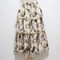 クリームアンティークカードプリント段々スカート