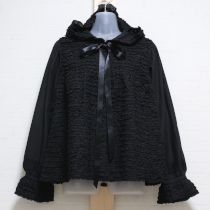 黒ピコフリルフード付きブラウス