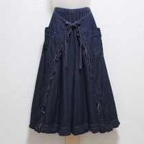 紺【P】エンブレム刺繍デニムラップワイドパンツ