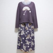パープル扇子とくちなし長Tシャツ&シフォンスカート