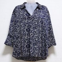 ネイビー花柄カットソーブラウス
