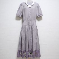 パープル鈴蘭刺繍ギンガムワンピース