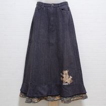 パープル系くま刺繍デニムスカート