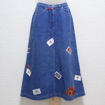 ブルーデニムかご苺刺繍スカート【L】
