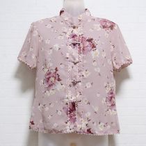 ピンク花柄シフォンブラウス