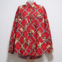 赤チェックテリアボタンダウンシャツ
