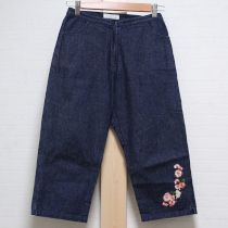 紺イングリッシュローズ刺繍パンツ【M】