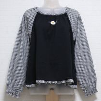 黒マーガレット刺繍ギンガム使いカットソー【3(M)】