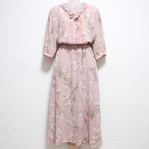 ピンク花柄レース使いジョーゼットワンピース