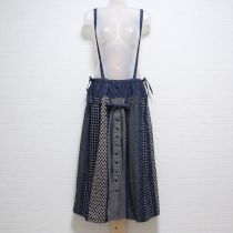紺藍色和風パッチワーク吊スカート
