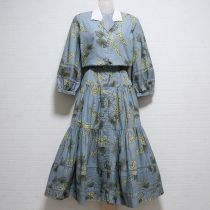 ブルーグレー葡萄プリントワンピース