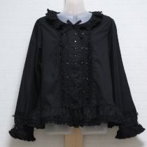黒サテンリボン使いローンブラウス