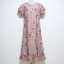 ピンク朝顔ポリワンピース