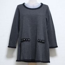 グレー&黒花モチーフリバーシブルカットソーチュニック【3(9号)】
