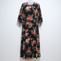 黒リボンフロッキー花柄ワンピース【S】