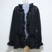 黒サテンリボン使いポリオーバーブラウス