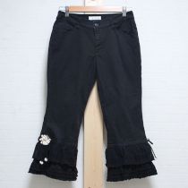 黒花モチーフ裾レースパンツ【L】