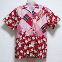 赤薔薇柄パッチワークブラウス