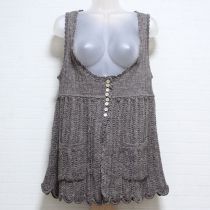 茶系模様編みニットジレ