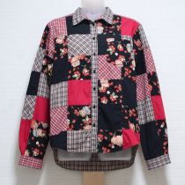 黒×赤ジャム瓶パッチワークシャツ