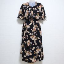 黒ブーケプリントジョーゼットワンピース