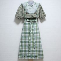 薄荷系チェックヨークコレクションワンピース&タブリエ&ストール