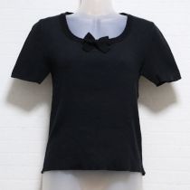 黒リボン付きリブTシャツ【M】