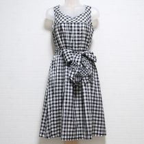 黒シルクブレンドチェックワンピースサッシュ付き【9号】