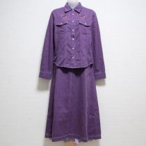 パープル刺繍デニムブラウス&エプロンスカート【L】