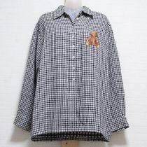 黒ギンガムくま刺繍シャツ【L】