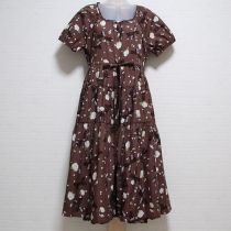 茶リボン&薔薇プリントミディ丈ワンピース