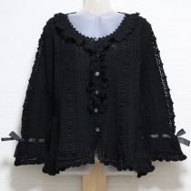 黒リボン使い模様編みカーディガン【11号】