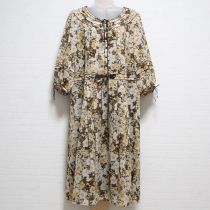 カーキ系花柄シフォンワンピース【11号】