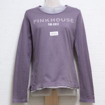 パープルギンガム使いロゴパッチワークTシャツ【M】